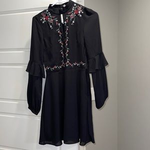H&M black embroidered front dress